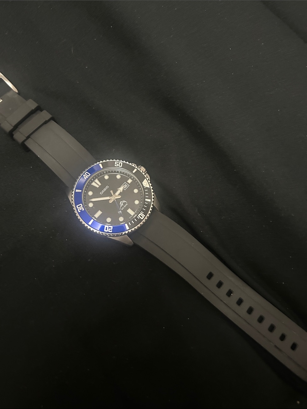 Casio Men’s Black Silicone Watch with Blue Accent Bezel